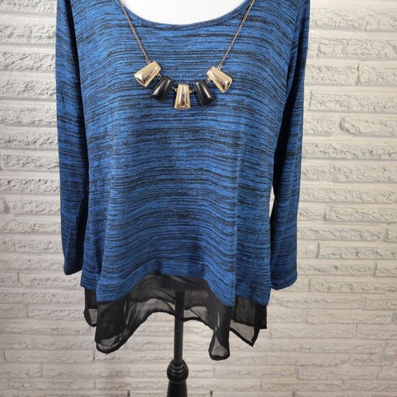 Bongo Womens Top 1X Plus Blue Heather with Necklace Chiffon Hem Knit BLU163E - Picture 4 of 9